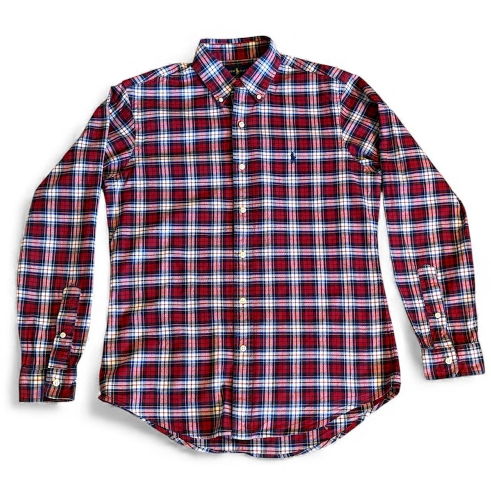 Ralph Lauren 100% cotton men's plaid button down long sleeves shirt red blue M